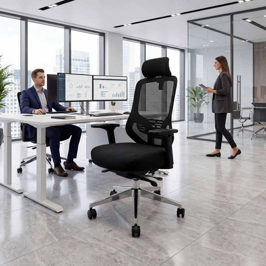 Fotel biurowy ergonomiczny z siatką czarny: AXIS