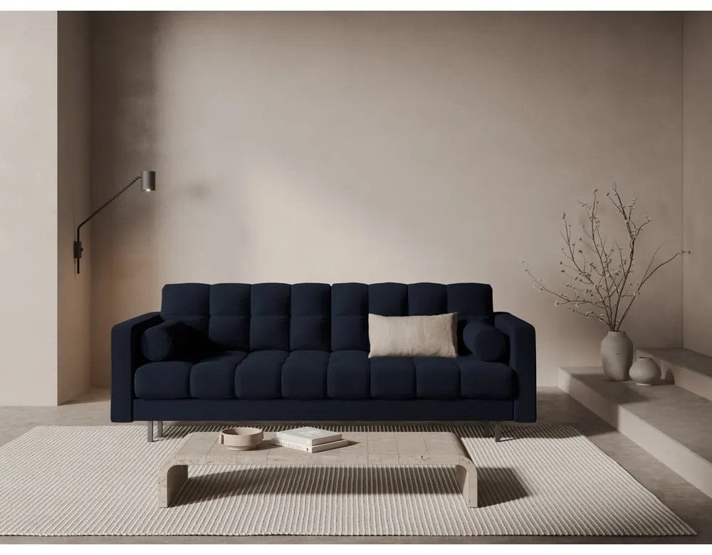 Ciemnoniebieska rozkładana sofa ze schowkiem 222 cm Bali – Cosmopolitan Design