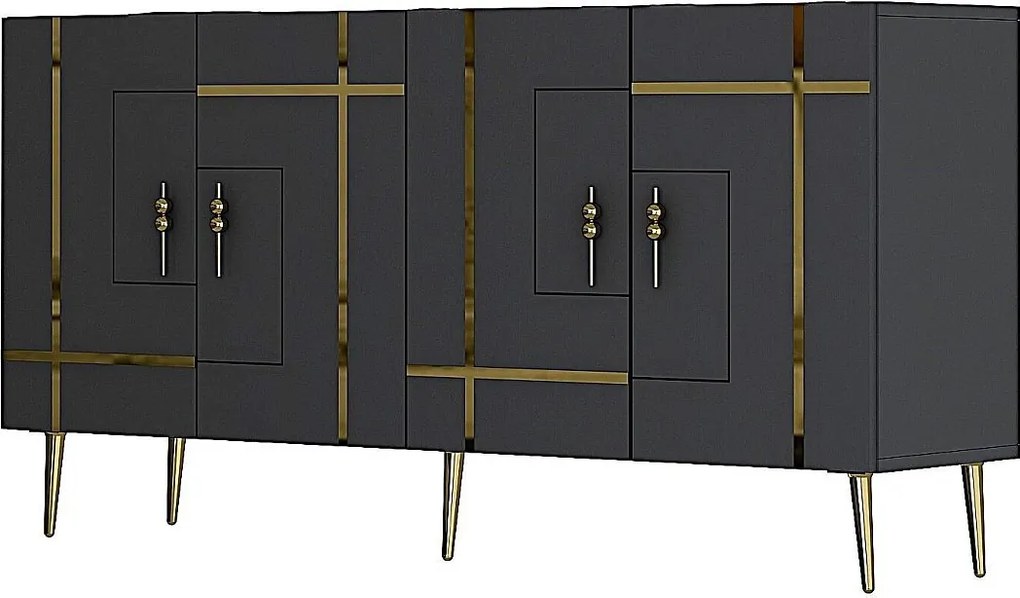 Komoda – 150 cm – Antracyt i złoto – Melamina