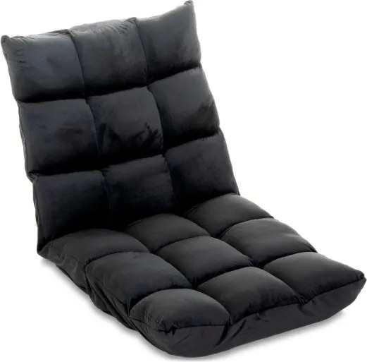 Czarny fotel podłogowy Relax Lounger, welur, 5 pozycji