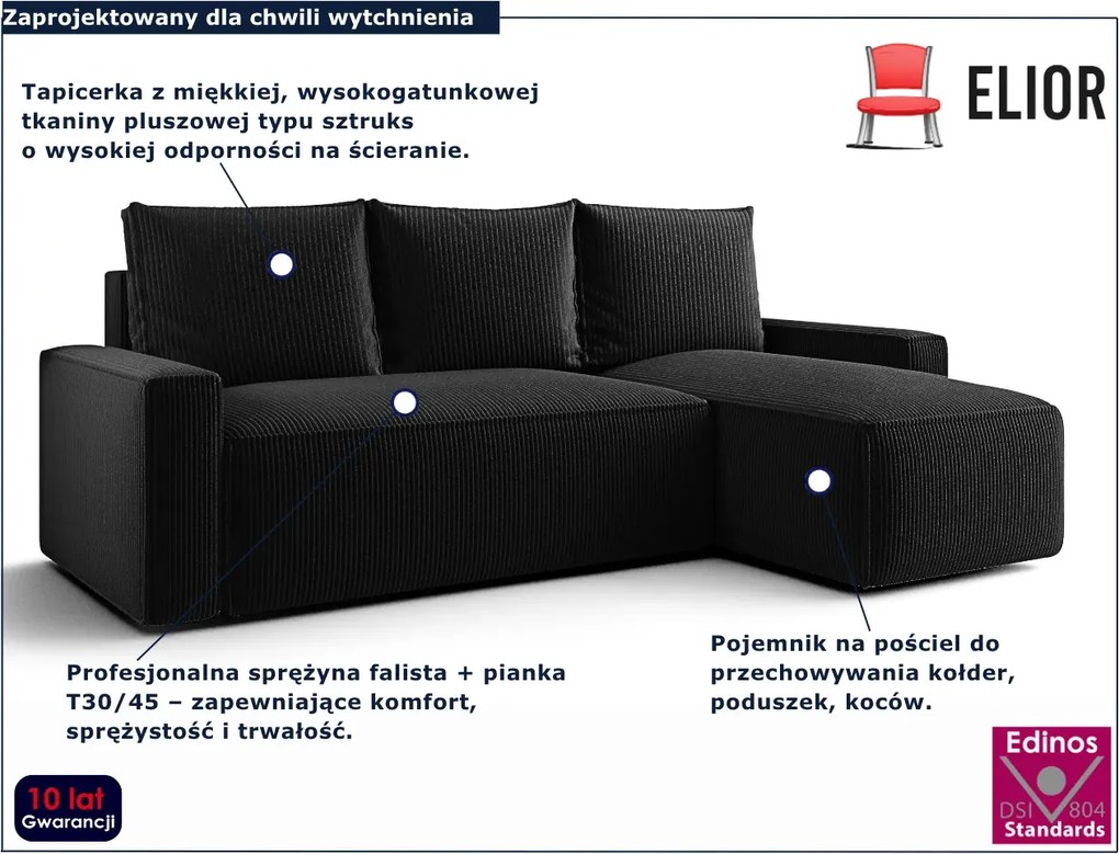 Czarny rozkładany narożnik L z pojemnikiem C6-L30