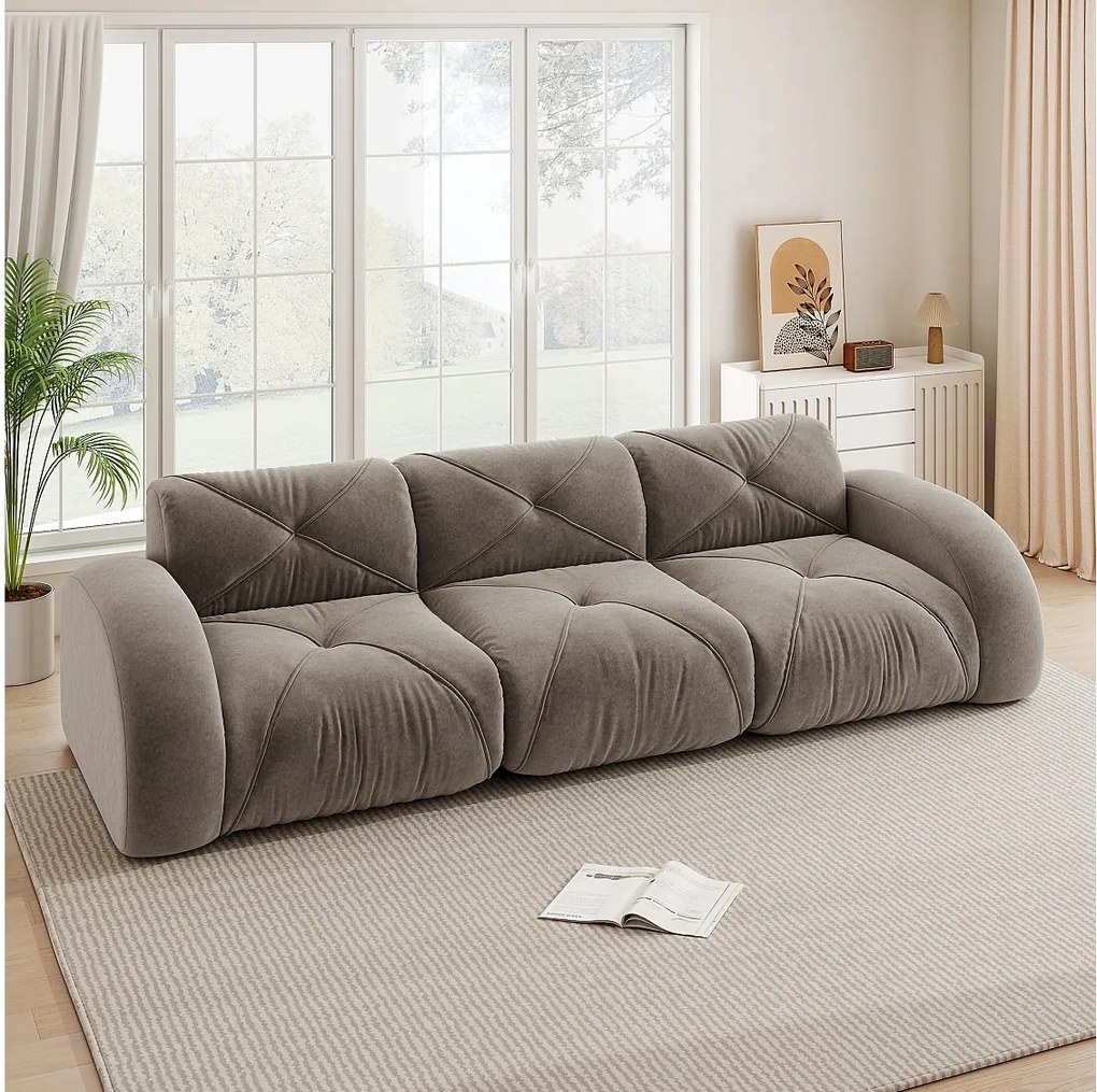 Kanapa 3-osobowa Modułowa z Chenille, Design Minimalistyczny bez Ramy, Głębokie i Wygodne Siedzenie - Brązowy