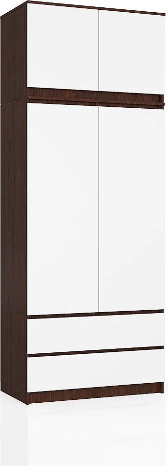 Szafa AKORD S90 z nadstawką Wenge 90 cm 2 drzwi 2 szuflady kolor Biały mat 6 półek 90x51x234 cm