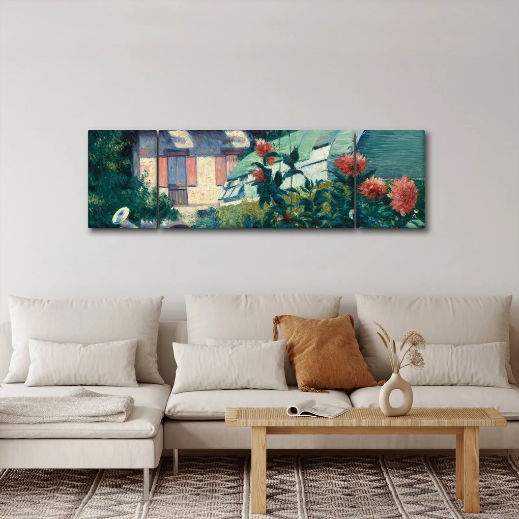 Obraz - Gustave Caillebotte, Dahlias, Garden at Petit Gennevilliers, reprodukcje (170x50 cm)