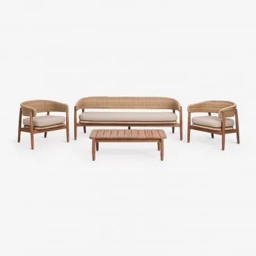 Zestaw Ogrodowy Z 3-osobową Sofą, 2 Fotelami I Stolikiem Kawowym Z Drewna Akacjowego Ribeira Akacja Brąz - Sklum