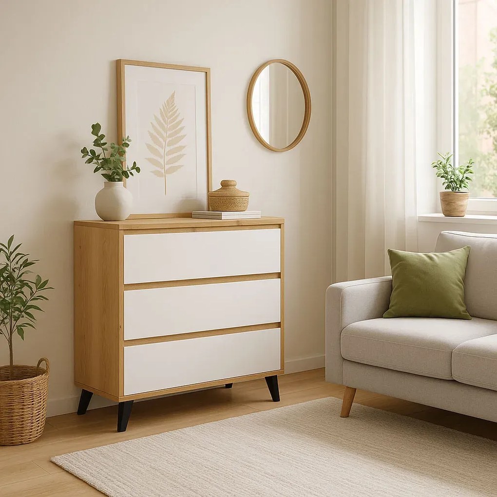 Minimalistyczna komoda na nóżkach dąb artisan + biały S5-Z92