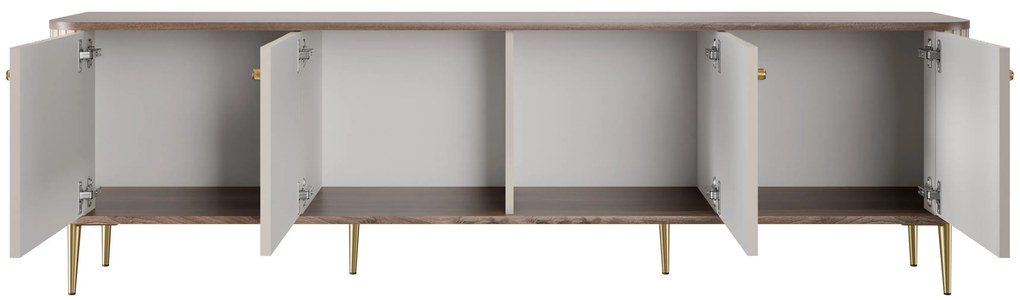 Szafka RTV Vesper 4D 187 cm - kaszmir / orzech / złote nogi