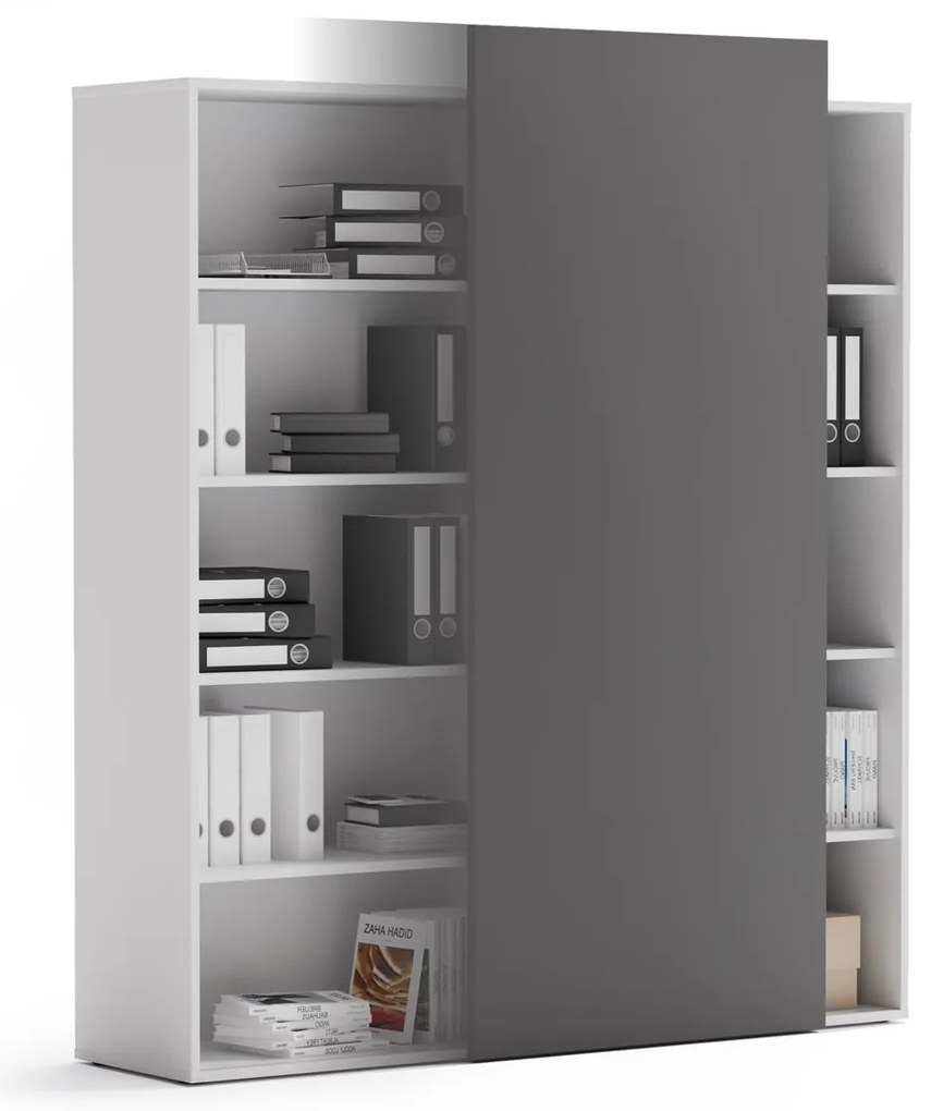 PLAN Regał biurowy wysoki BLOCK, 1600 x 400 x 1748, Biały / grafitowy