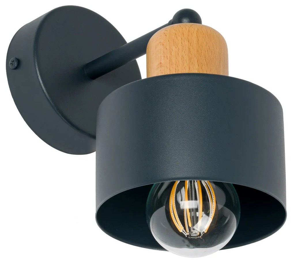 Antracytowy kinkiet LED WD-BU1010AN jednopunktowy z metalu i drewna