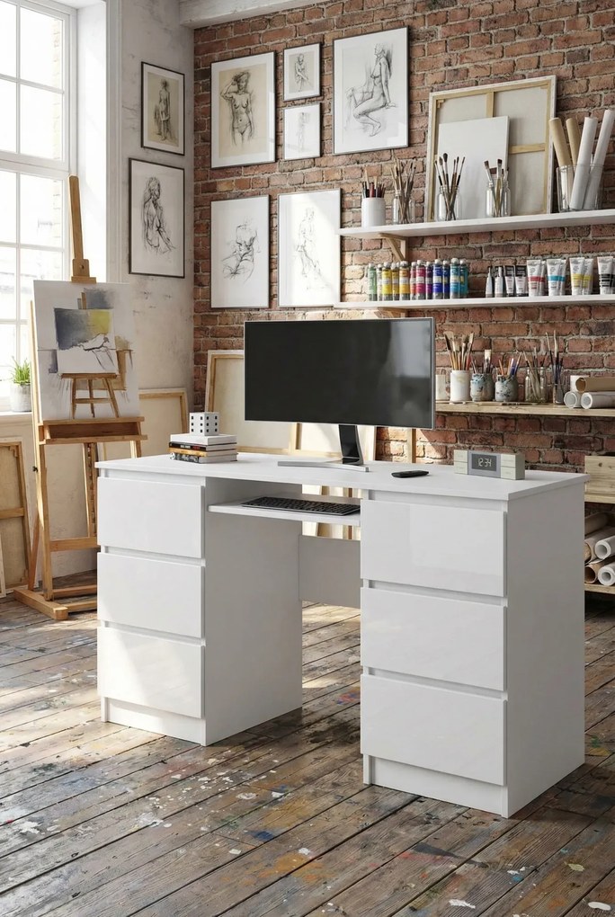 Białe biurko do pracowni i biura z szufladami połysk L3-M50