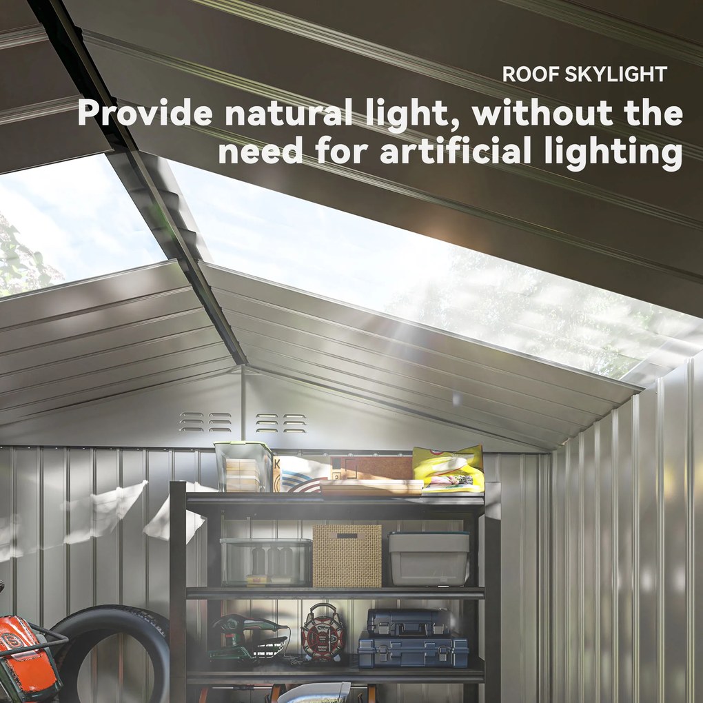 Outsunny Metalowy Schowek na Narzędzia z Drzwiami Przesuwnymi i Oknami Wentylacyjnymi, 277 x 195 x 192 cm, Jasnoszary