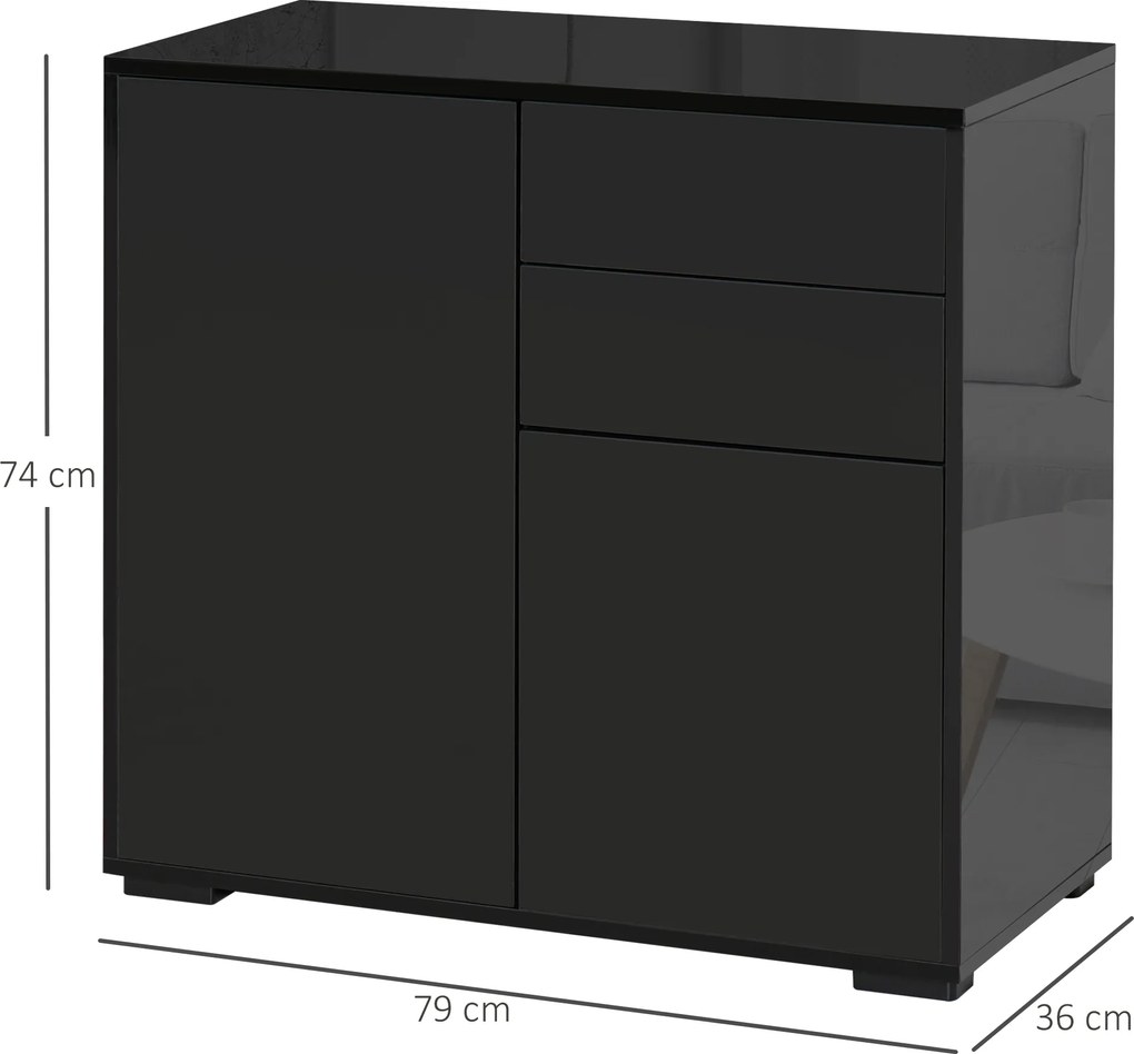 HOMCOM Kredens Komoda Kredens, 2 Szuflady, 2 Szafki, 105 cm x 40 cm x 76 cm, Czarny