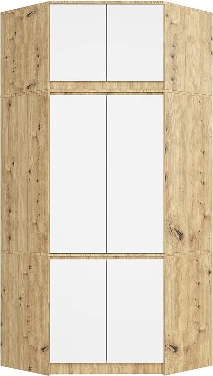 Szafa narożna z nadstawką AKORD S100 Dąb Artisan 100 cm 6 drzwi kolor Biały mat 9 półek 100x50x235 cm