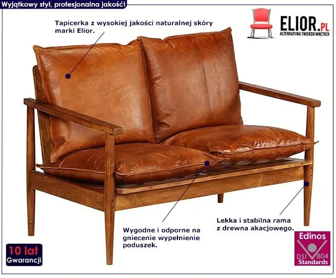 Elegancka skórzana sofa Stera - brązowa