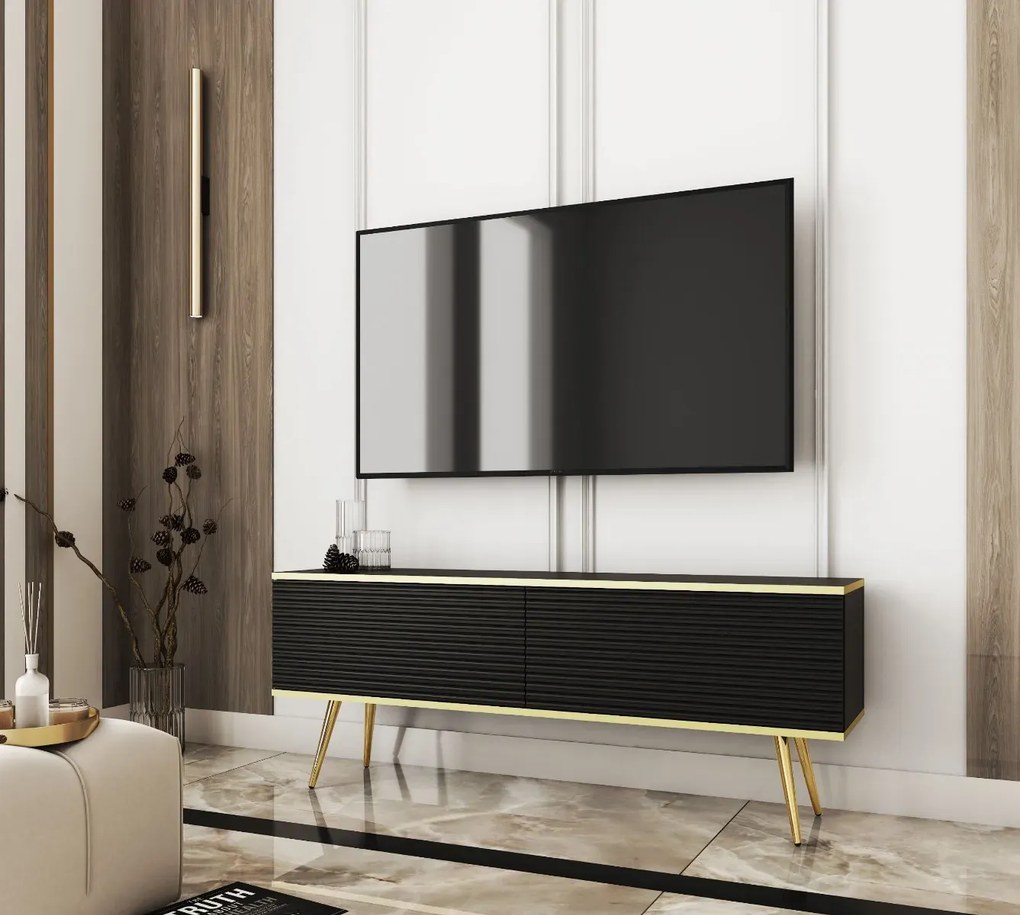 Szafka RTV KARL 3D 135cm wisząca/stojąca czarny mat PIASKI Meble