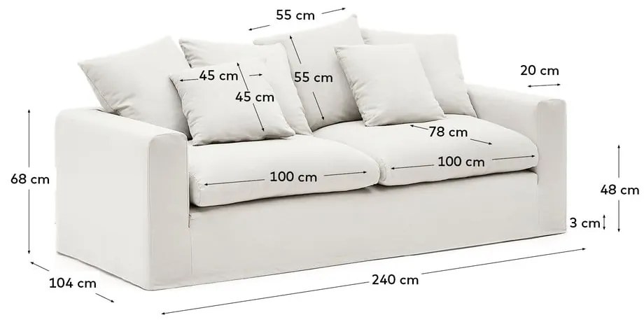 Biała lniana sofa 240 cm Nora – Kave Home