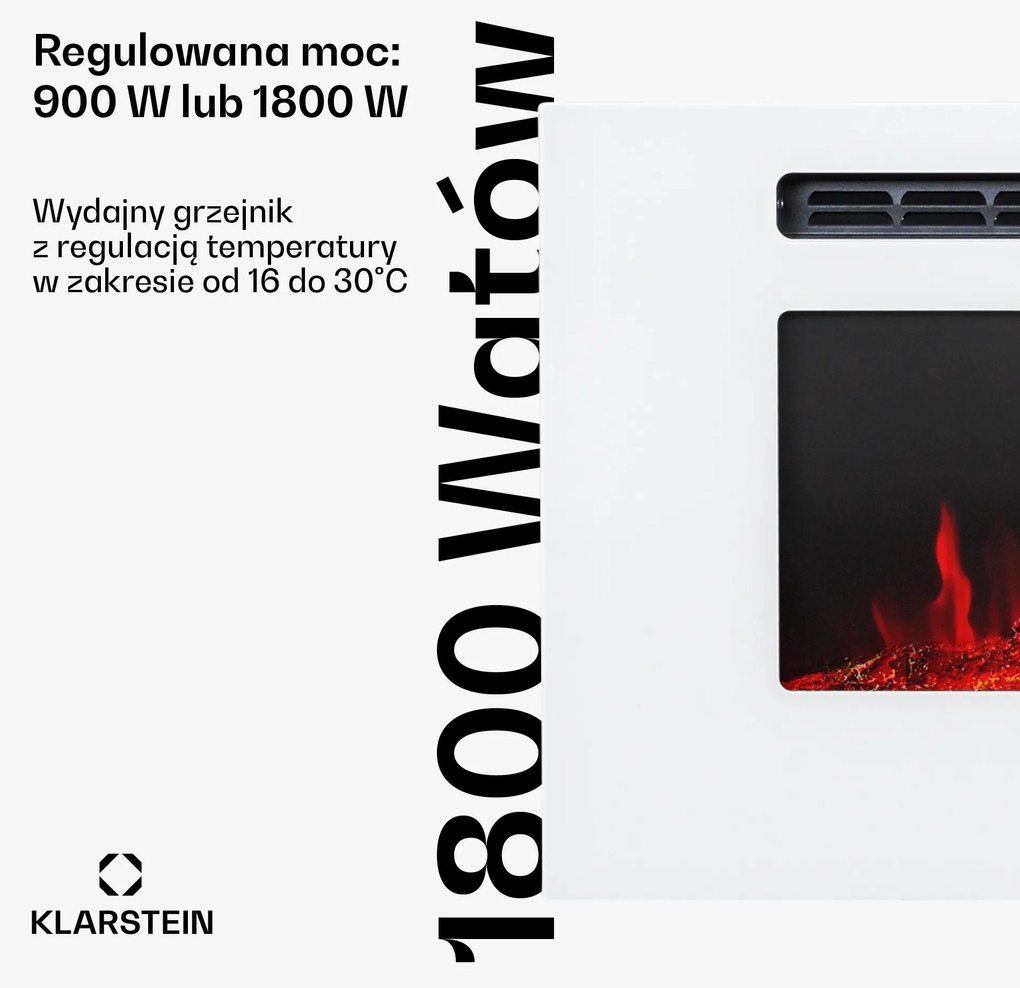 Klarstein Galeras 1800W 127cm Kominek Elektryczny Naścienny Biały