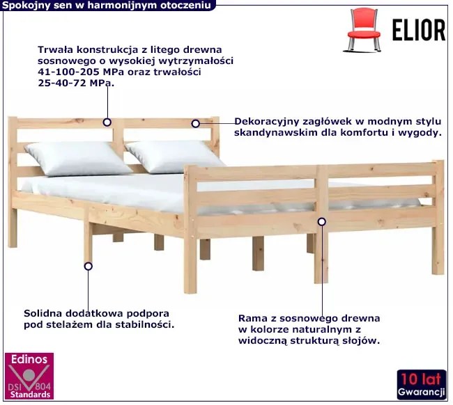Podwójne łóżko z naturalnej sosny 140x200 T6-B84