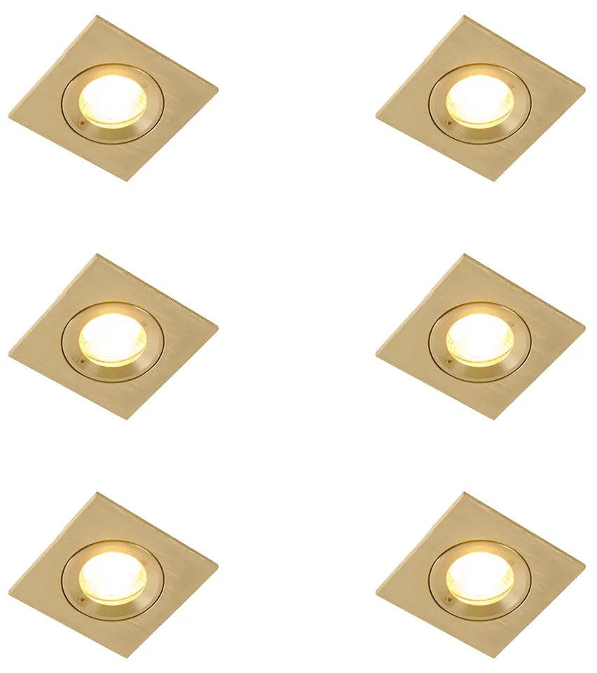 Zestaw 6 nowoczesnych, wpuszczanych reflektorów kwadratowych w kolorze złotym IP44 - Xena