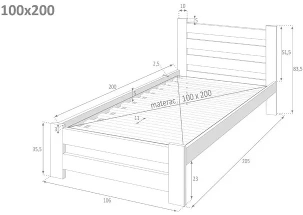 Skandynawskie sosnowe łóżko do sypialni 100x200 - Lids 3X