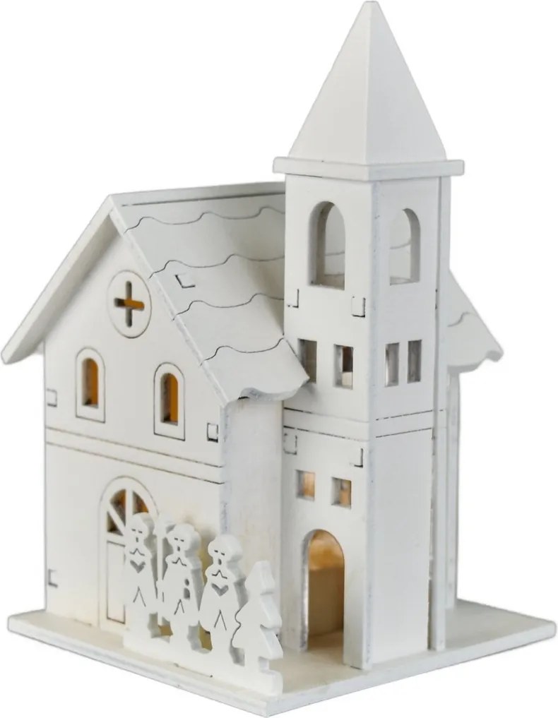 Świąteczna dekoracja świetlna Drewniany kościół, 8 x 13 x 8 cm, LED