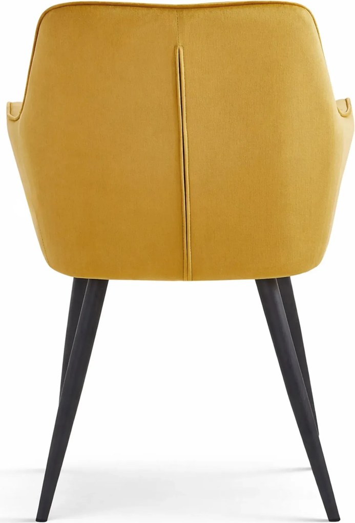 Żółte welurowe krzesło z podłokietnikami curry P5-M07
