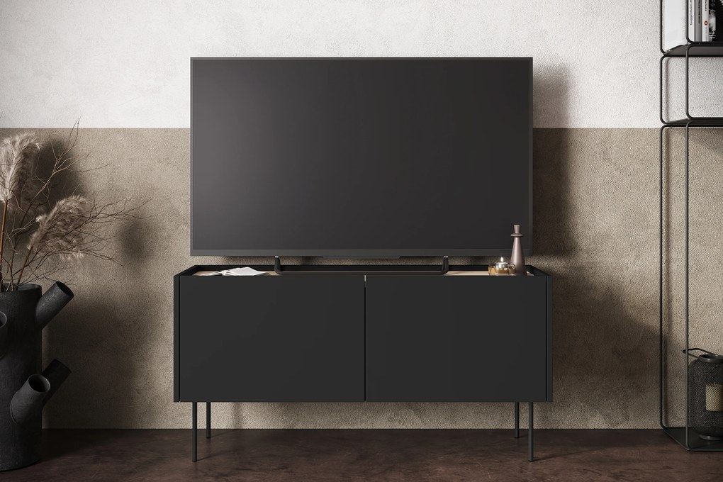 Szafka RTV Desin 120 cm z metalowymi nogami - czarny mat / dąb nagano