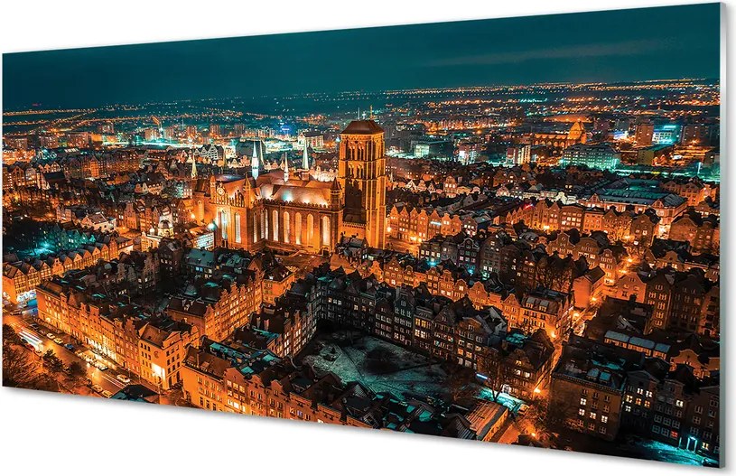 Panel szklany do Kuchni Nocna Panorama Gdańskich Kościołów