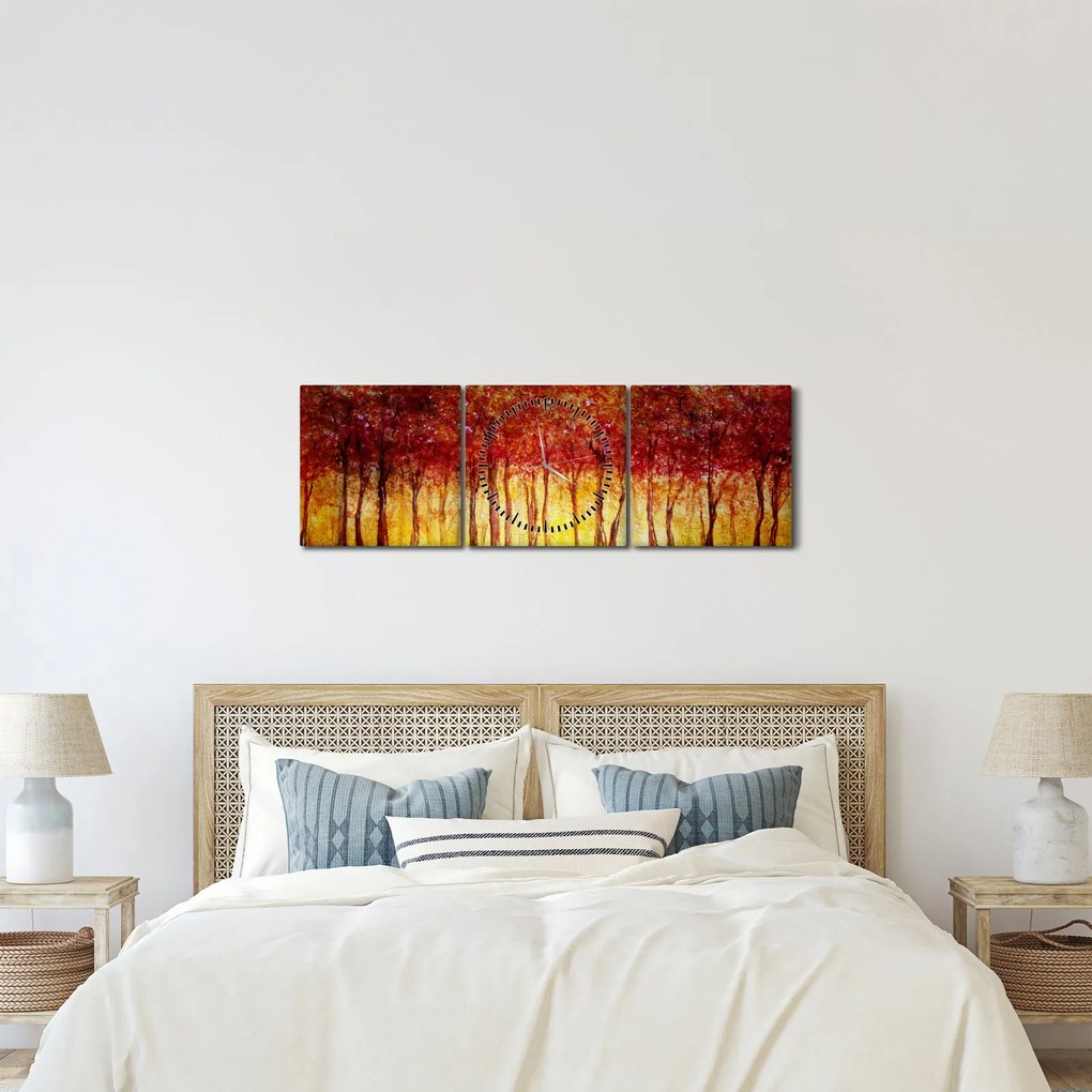 Obraz - Malowanie lasu liściastego (z zegarem) (90x30 cm)