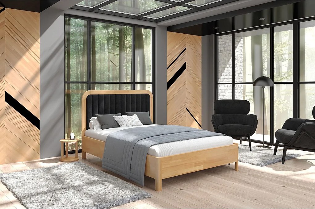 Łóżko bukowe Visby MODENA, 160X200, naturalny/czarny