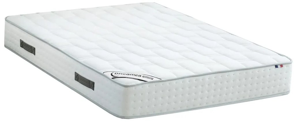 Zestaw 140 x 190 cm stelaż ze skrzynią biały + materac hybrydowy o grub. 25 cm z 7-strefowymi sprężynami kieszeniowymi i pianką z pamięcią kształtu - IONIA marki DREAMEA