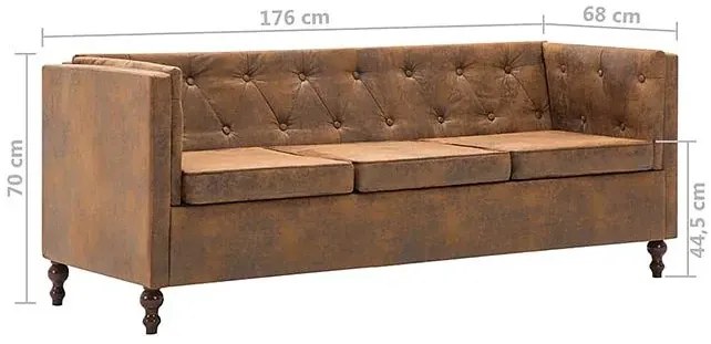 3-osobowa Sofa James 3Q w stylu Chesterfield - brąz