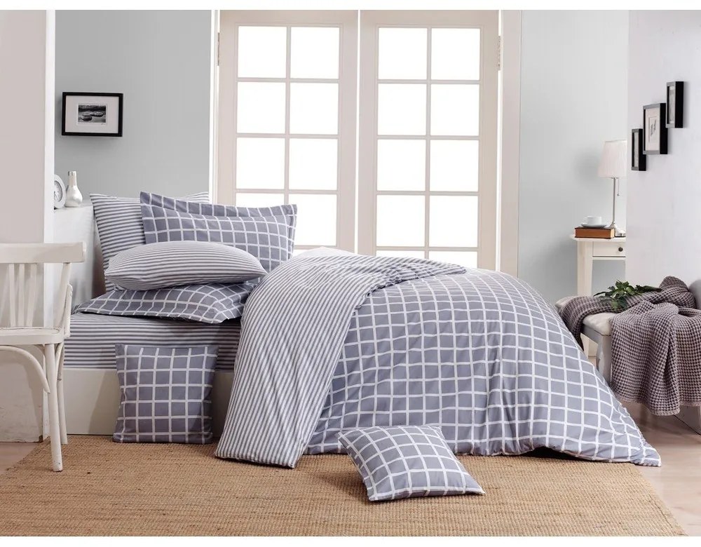 Szara pościel jednoosobowa z bawełny renforcé 140x200 cm Linear Calm Geometric – Mila Home Luxury
