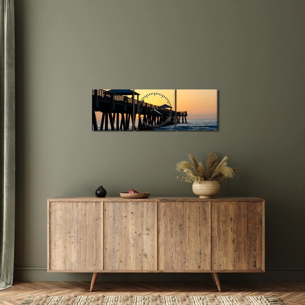 Obraz na plaży (z zegarem) (90x30 cm)