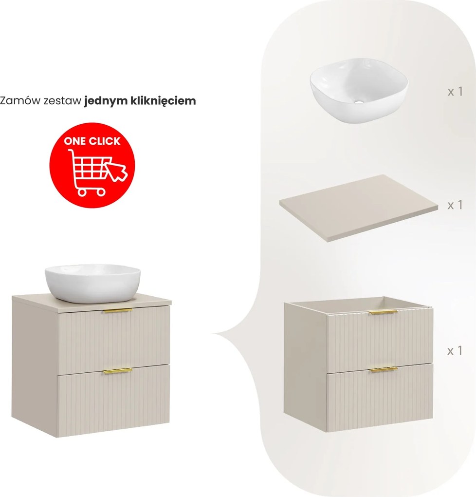Szafka łazienkowa z umywalką nablatową Adel 60 cm, kaszmir