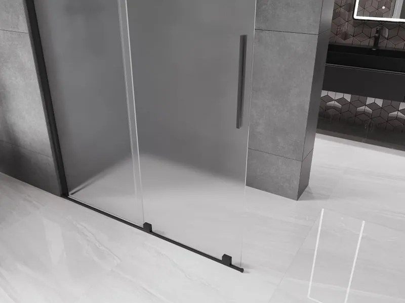 Mexen Velar ścianka prysznicowa rozsuwana Walk-in 140 x 200 cm, szron 8 mm, czarna - 871-140-000-33-70