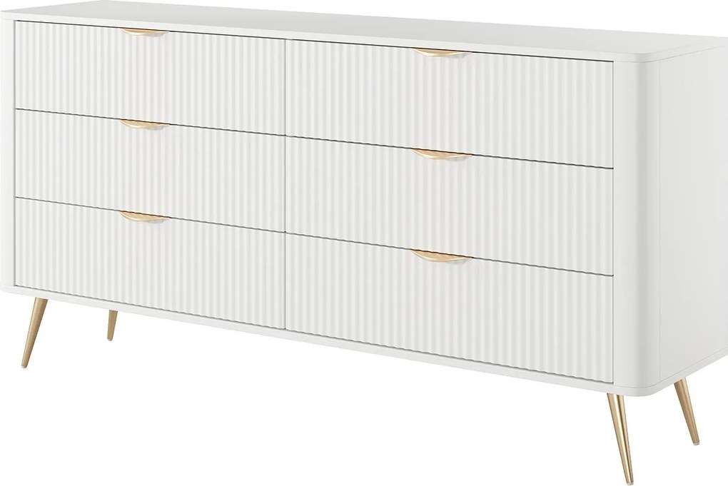 Komoda: 6 szuflad, biała, 163,2 x 38 x 81,2 cm