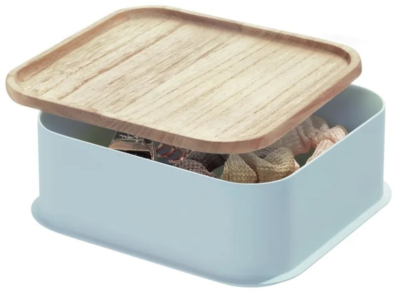 Szary pojemnik z pokrywką z drewna paulownia iDesign Eco, 21,3x21,3 cm