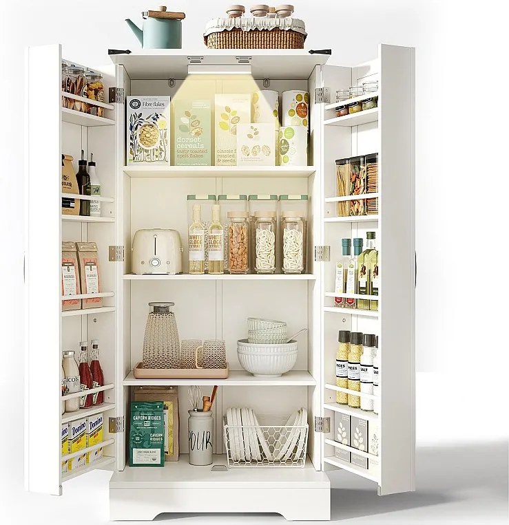 Kredens kuchenny 60×35×128.5 cm - z LED - 2 drzwi z półkami - biały