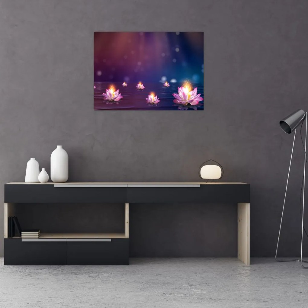 Obraz na szkle - Magiczne lilie wodne (70x50 cm)