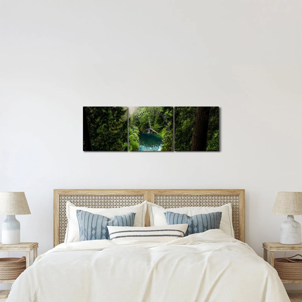 Obraz - Przestrzeń między drzewami (z zegarem) (90x30 cm)