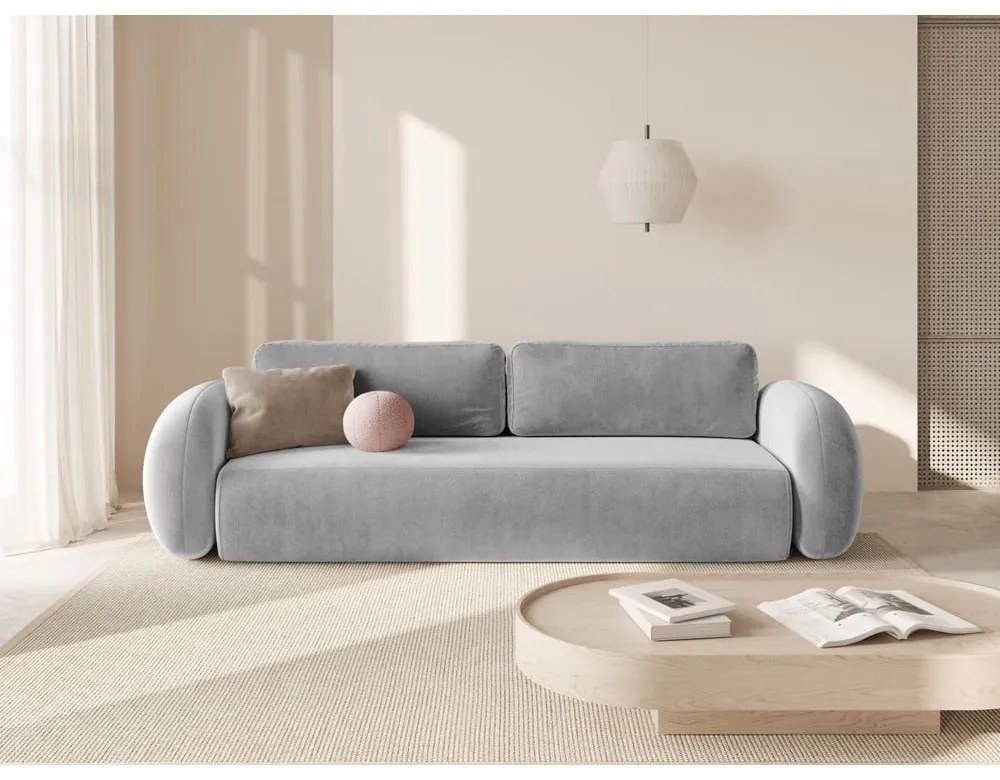 Jasnoszara aksamitna rozkładana/ze schowkiem sofa 262 cm Tonale – Cosmopolitan Design