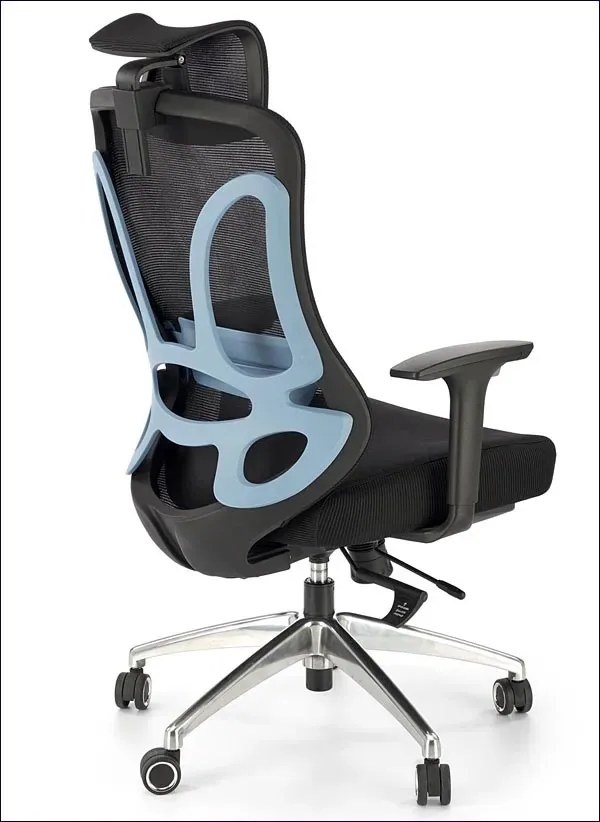 Obrotowy ergonomiczny czarny fotel z regulowanym zagłówkiem - Herva