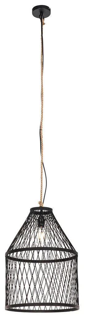Zewnetrzna Rustykalna lampa wisząca zewnętrzna czarna rattanowa 40x55 cm - Calamus Rustykalny / Vintage Oswietlenie zewnetrzne