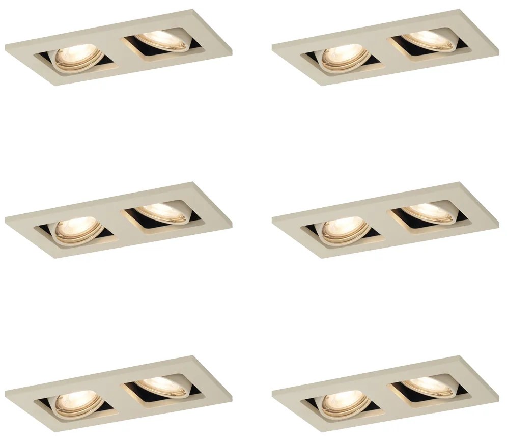 Zestaw 6 nowoczesnych reflektorów wpuszczanych beżowych GU10 50mm regulowanych 2-punktowych - Qure