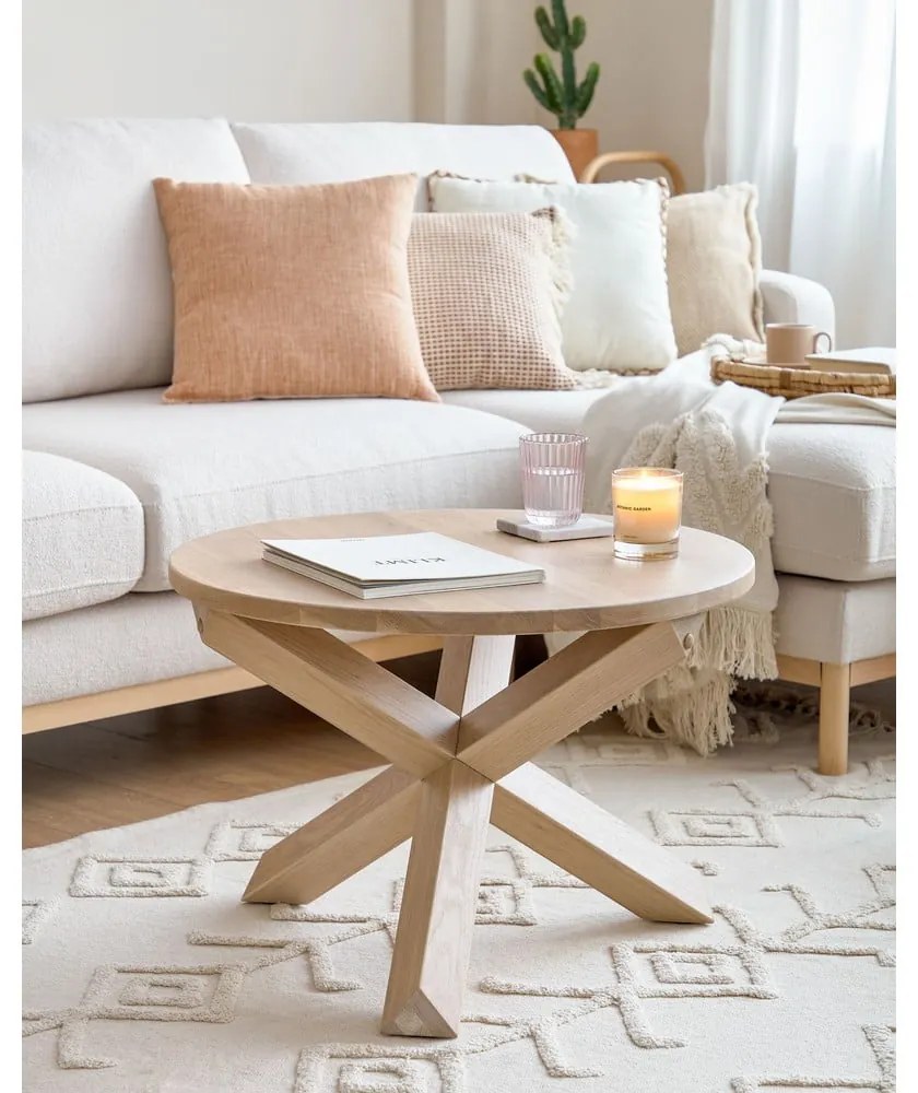 Okrągły stolik z litego drewna dębowego w naturalnym kolorze ø 65 cm Lotus – Kave Home