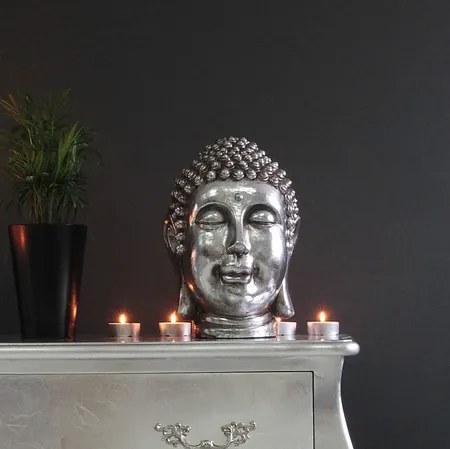 Srebrna figura Głowa Buddy, 26cm