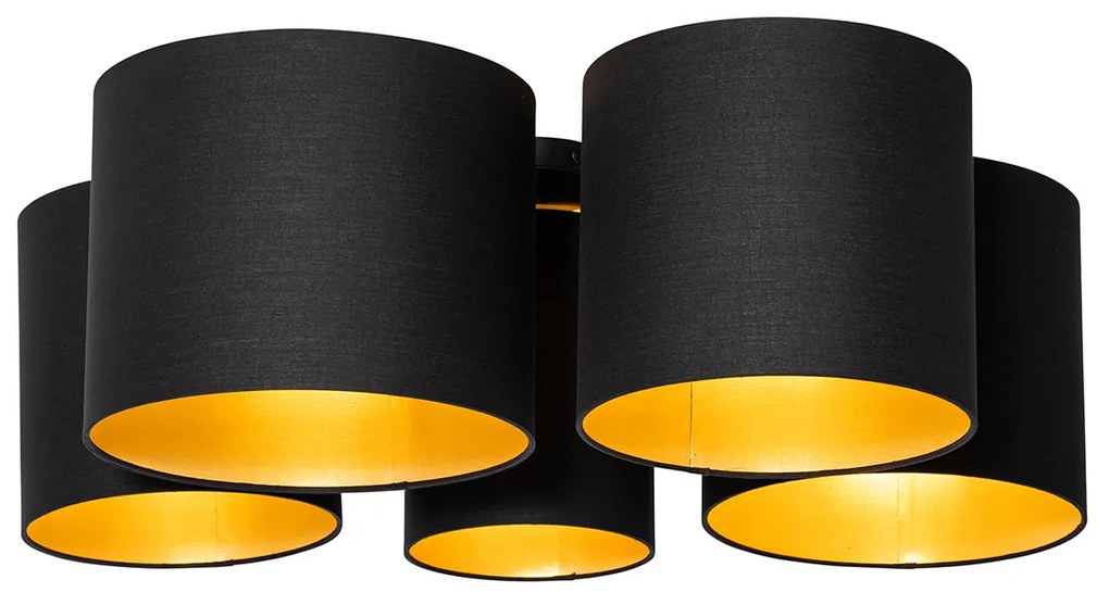 Lampa sufitowa czarna ze złotym wnętrzem 5-punktowa - Multidrum Nowoczesny Oswietlenie wewnetrzne