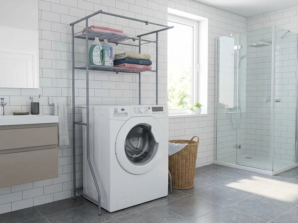 Metalowy regał łazienkowy nad pralką FIXANO 170x60-90 cm, szary