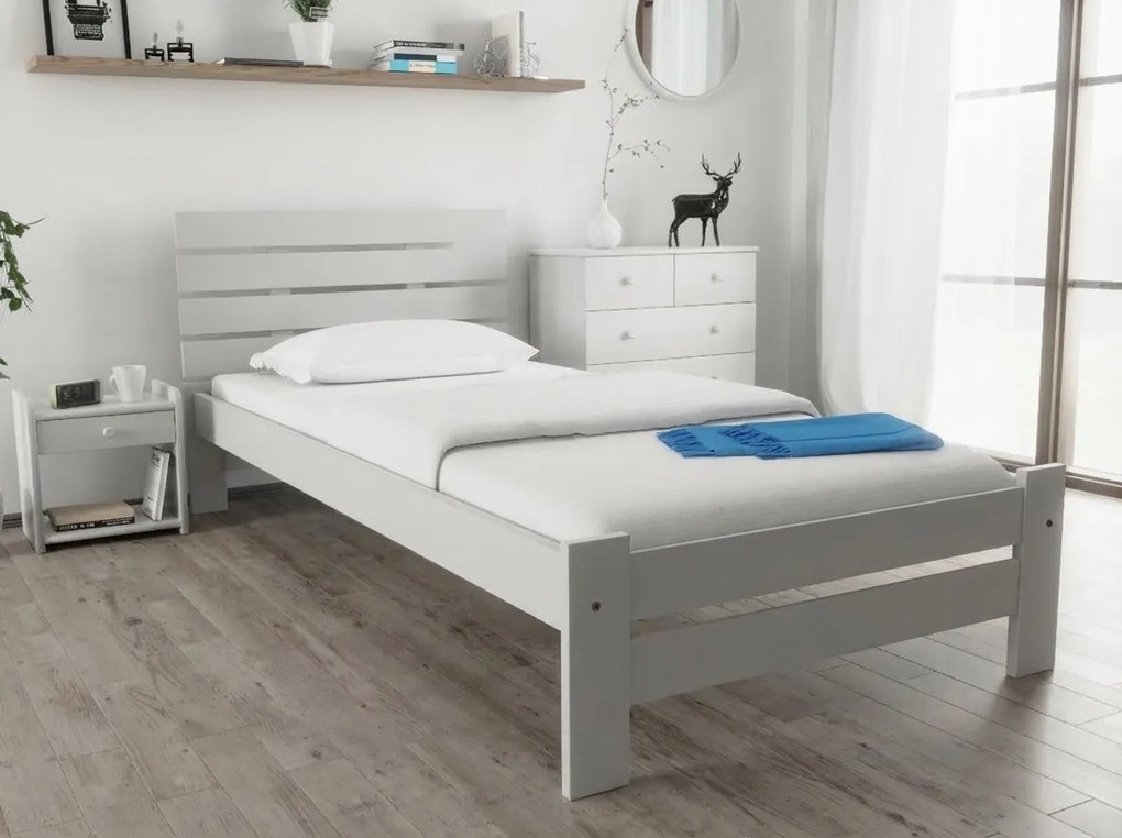 Łóżko PARIS podwyższone 80 x 200 cm, białe Stelaż: Ze stelażem listwowym rolowanym, Materac: Materac Deluxe 10 cm